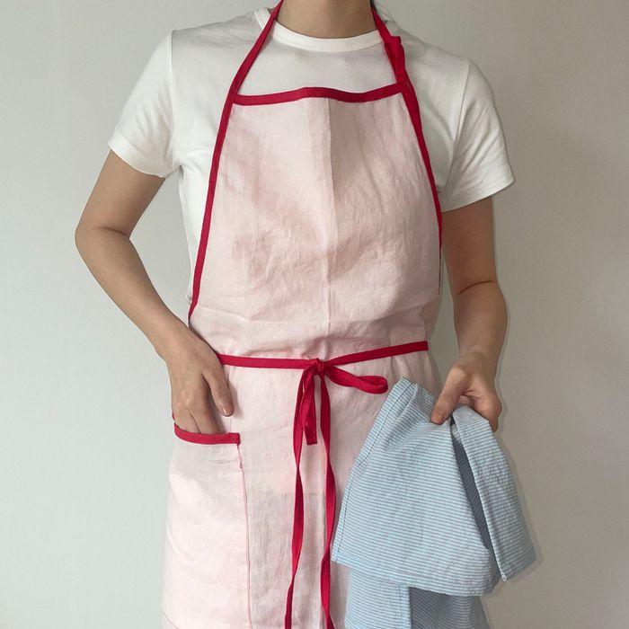 linen long apron - baby pink 롱 앞치마