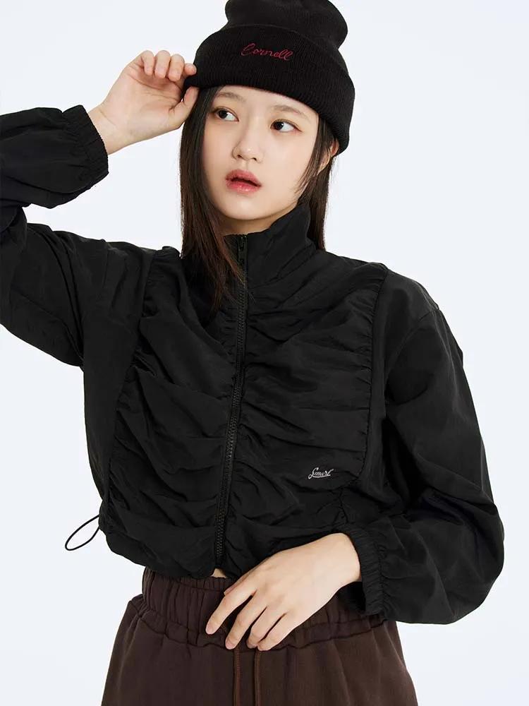 THE SMURFS High neck shirring crop windbreaker (2 colors)