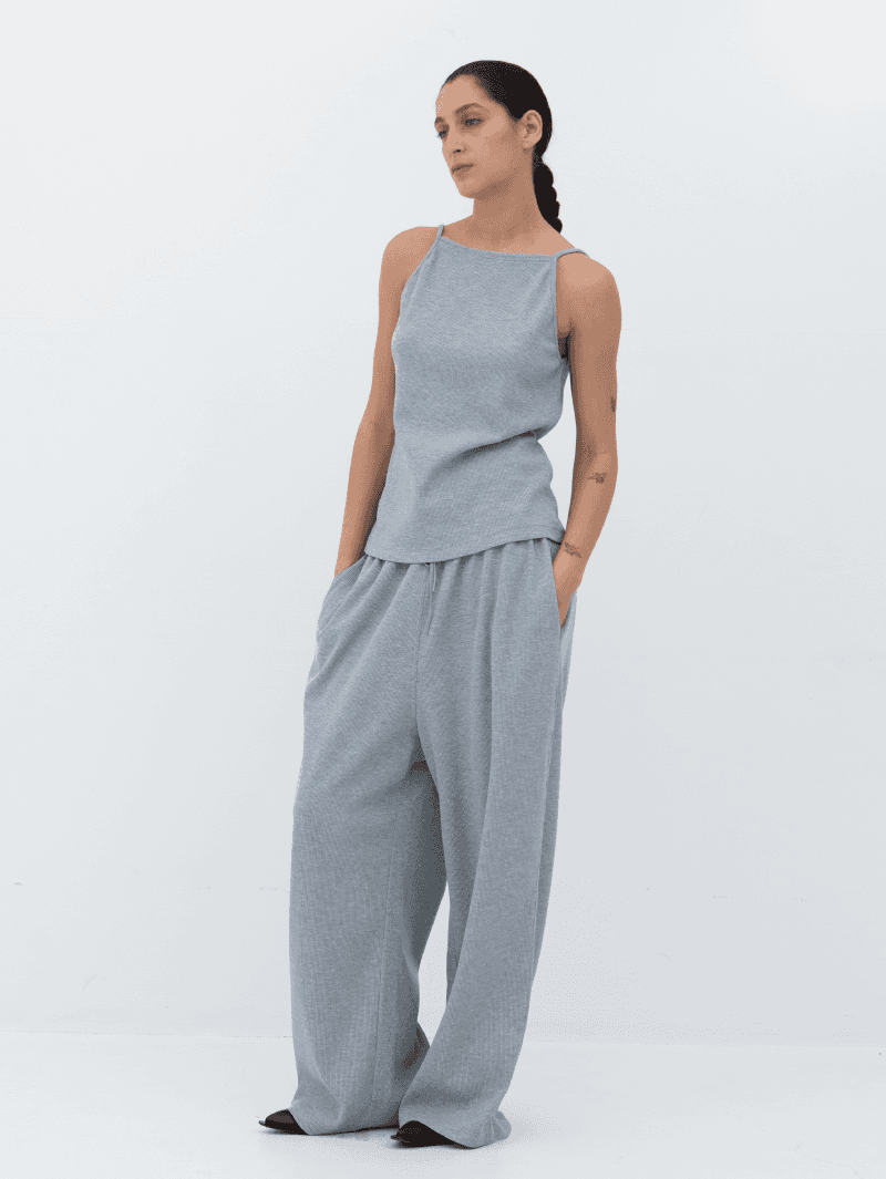 3rd / Waffle Loose Wide Pants (melange grey)