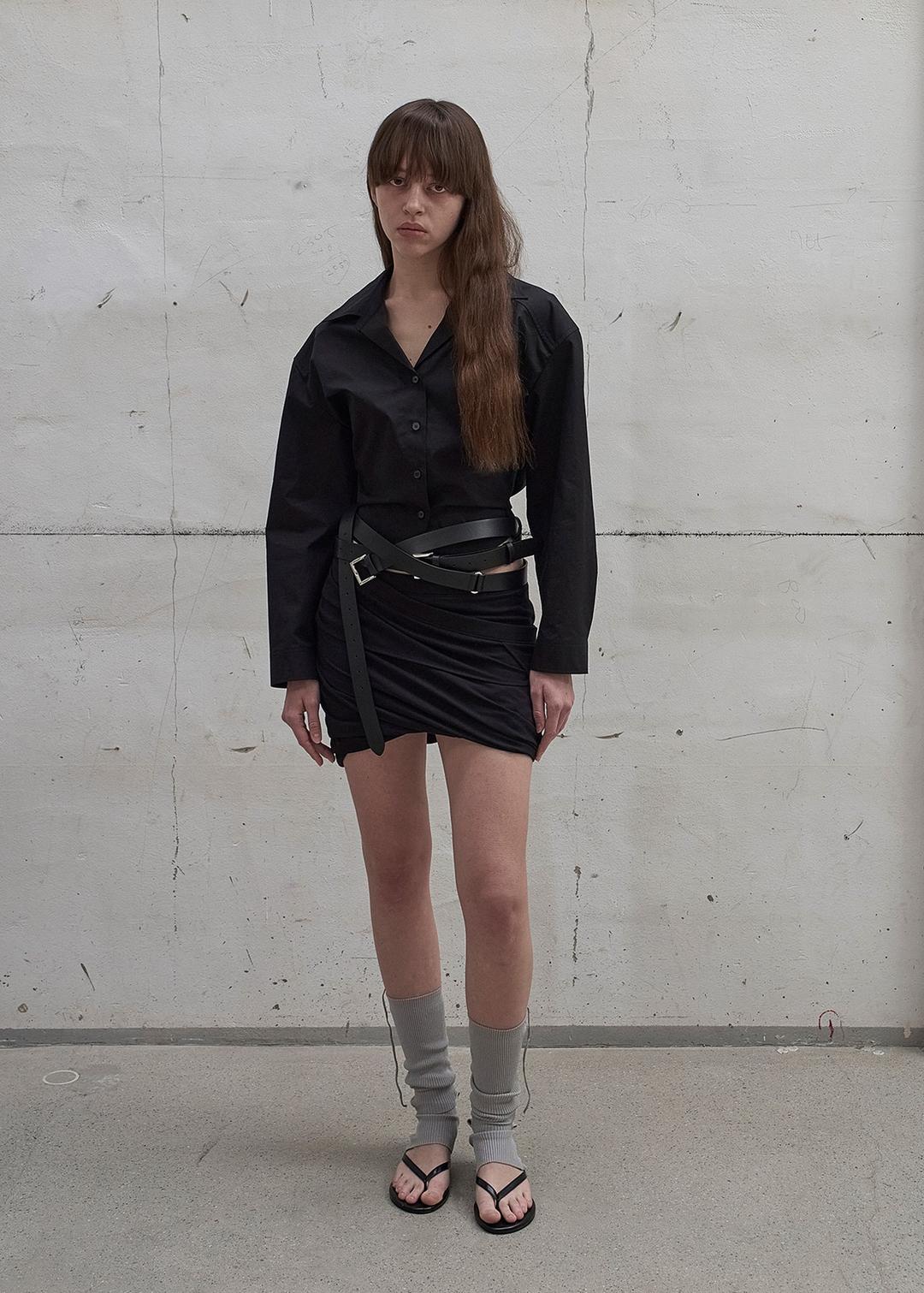 DOUBLE BUCKLE CORSET LEATHER BELT (BLACK)