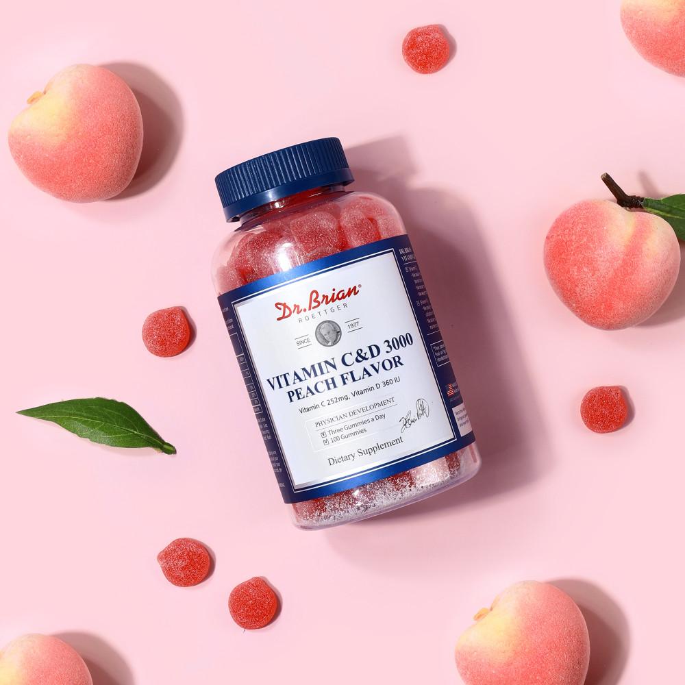 닥터브라이언 복숭아맛구미 비타민C&D 3000(100구미/착색료무첨가) 1통