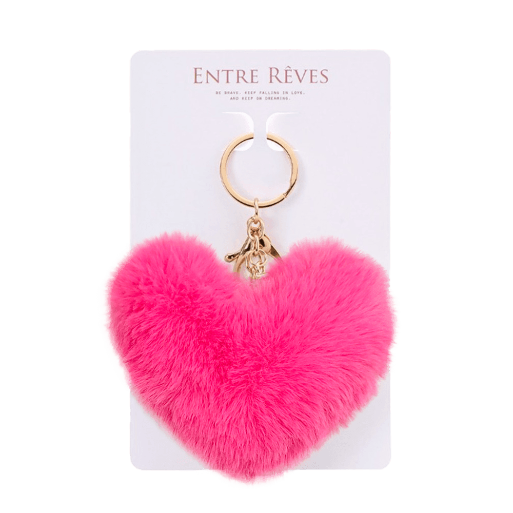 HEART FUR KEYRING HOT PINK