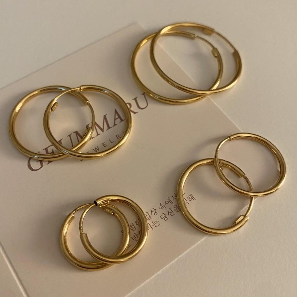 14k 18k 골드 링 심플한 두꺼운 볼드 파이프 송혜교 이효리 볼륨 귀걸이