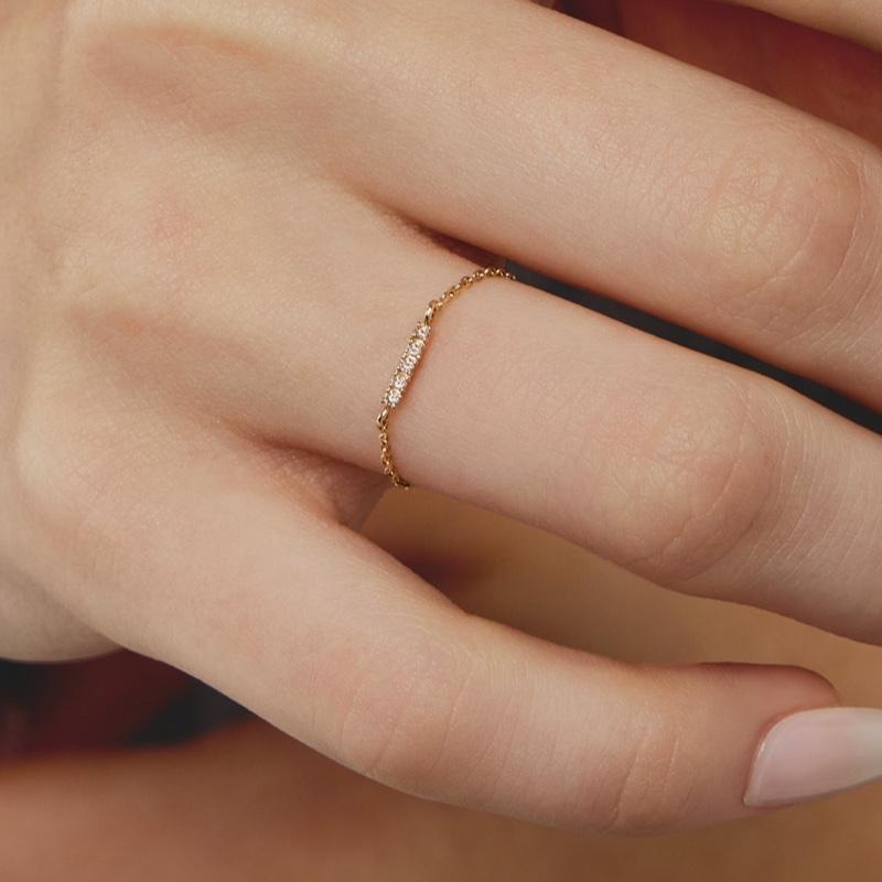 14K 18K 꼬냑다이아 심플 체인 반지