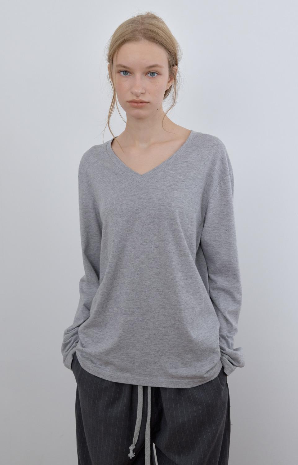 [10/25 DELIVERY] WOOL V-NECK LONG SLEEVE, MELANGE GRAY