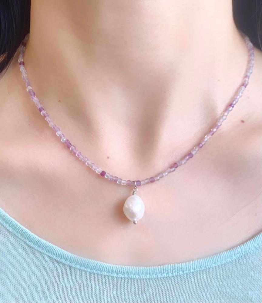 Fluorite pearl necklace (92.5 silver)