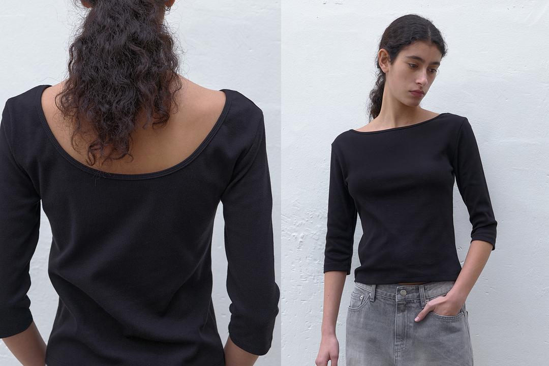 Two way U-neck half sleeve (black)