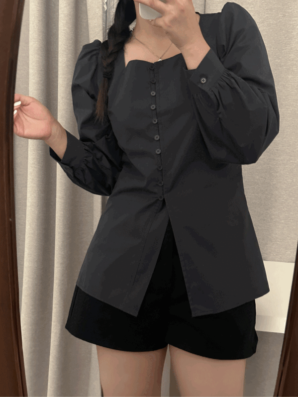 코코 스퀘어넥 퍼프 블라우스