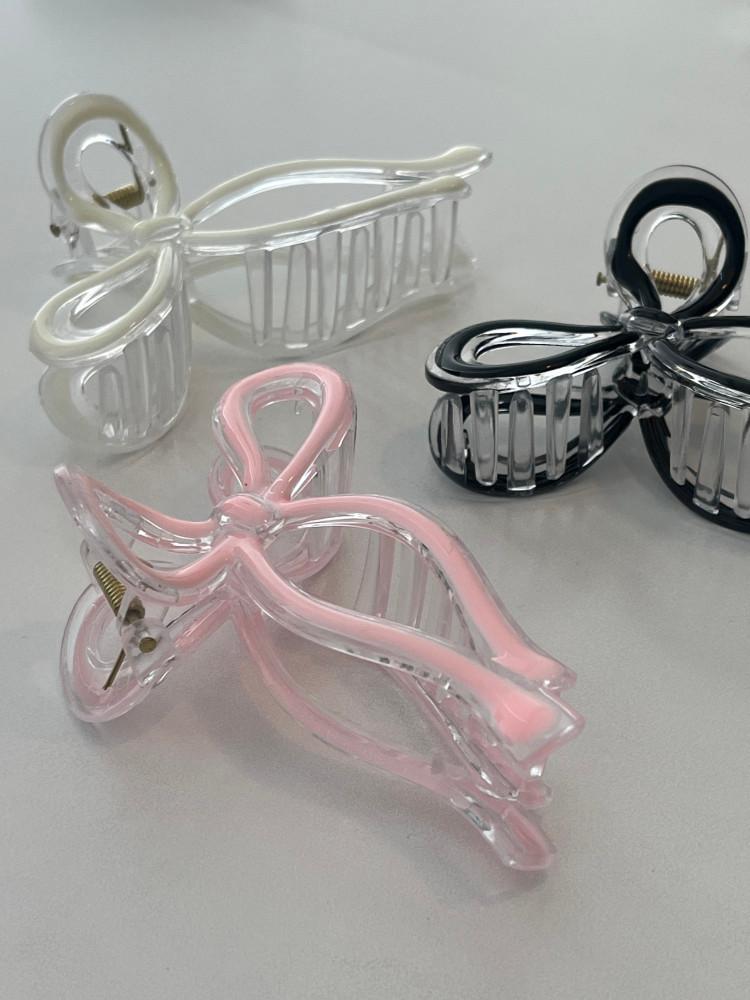 [가넷] 투명 라인 리본 집게핀 (3c)