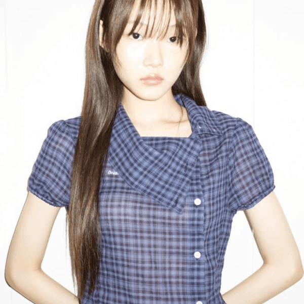 DRAPE COLLAR BLOUSE (NAVY CHECK)