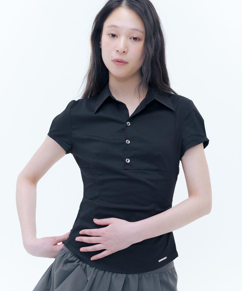 Fitted cap sleeves shirts BLACK