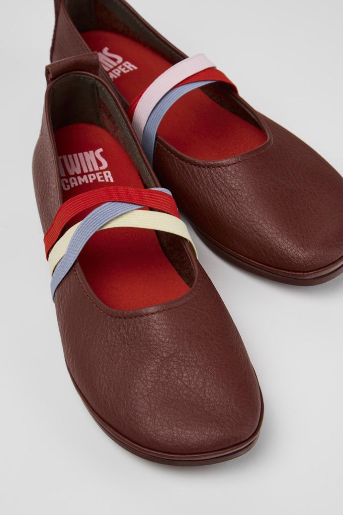 Burgundy Leather Ballerinas for Women.