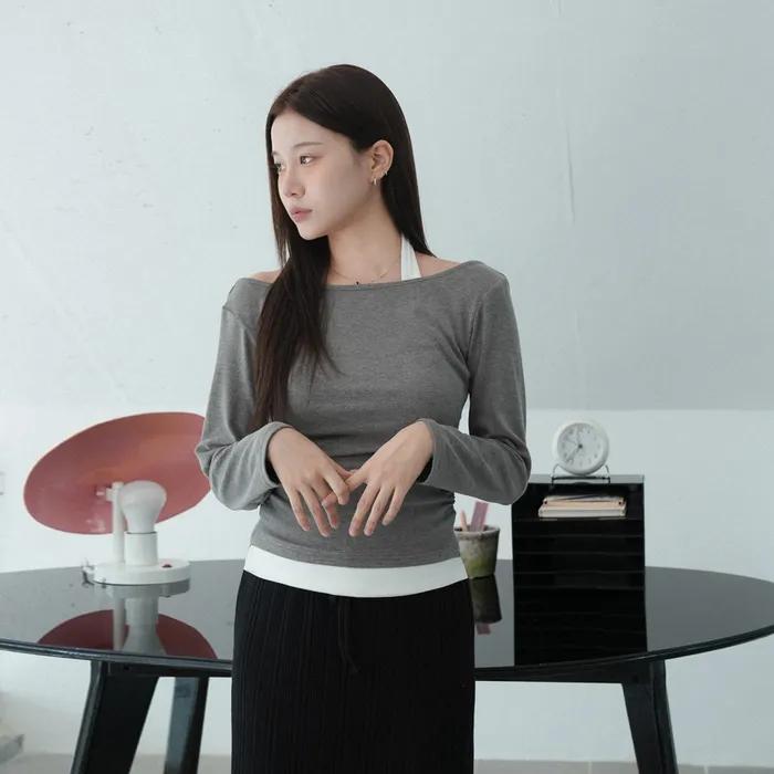 [4th] 베일리 홀터넥 레이어드 탑 (딥 그레이)