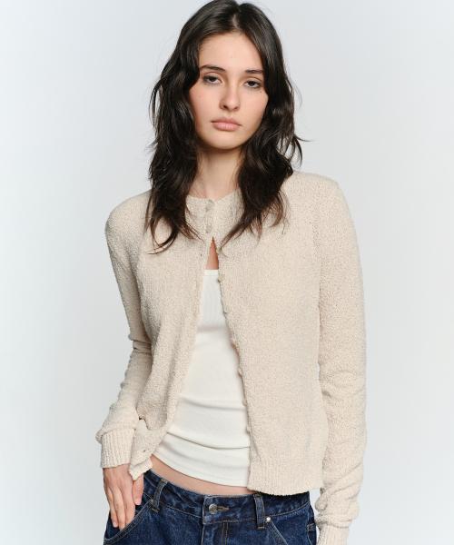 EASY BASIC ROUND NECK CARDIGAN, BEIGE
