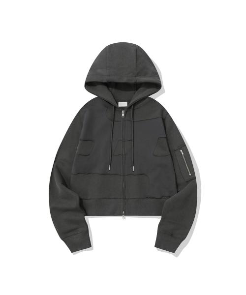 CROP SYMBOL MATCH PIGMENT ZIP-UP HOODIE_CHARCOAL
