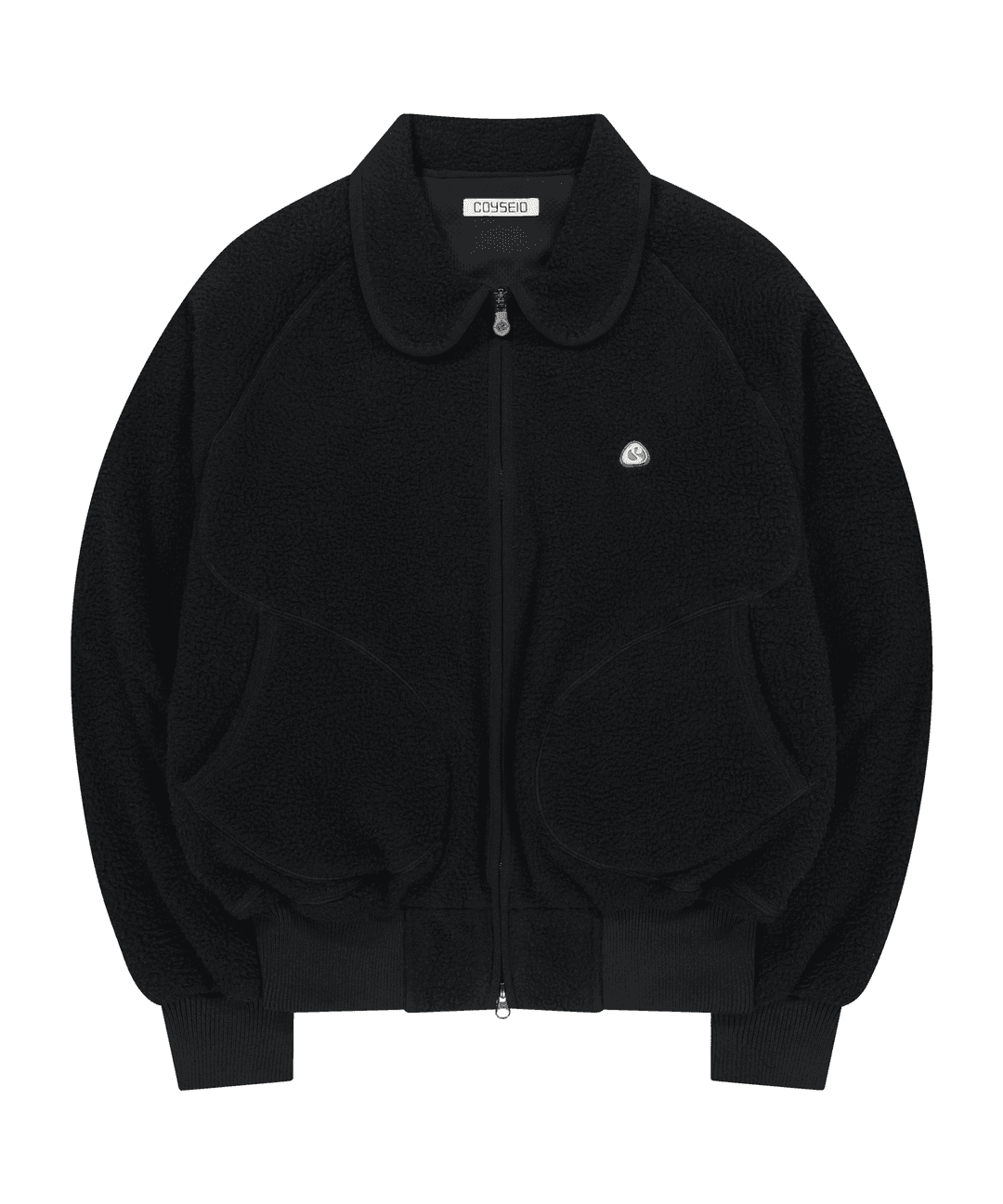 ROUND COLLAR FLEECE JACKET BLACK
