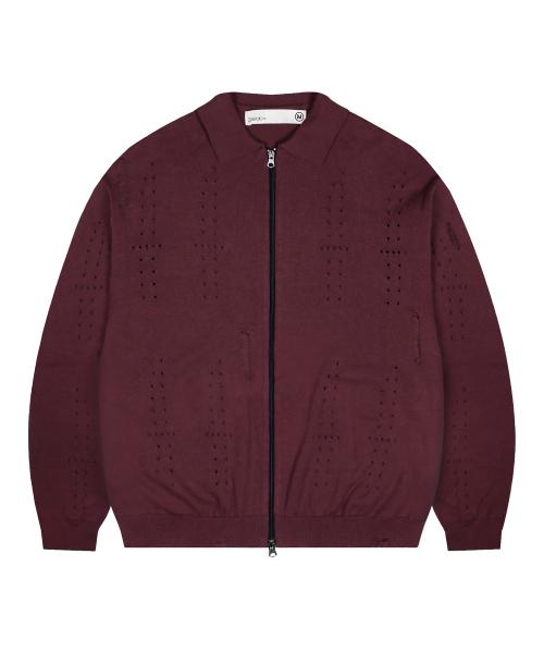 GNT043 단도 펀칭 집업 니트 (BURGUNDY)