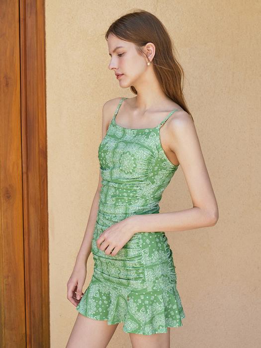 Shirring Sleeveless SwimSuit[LMBCSW217]-Yellow Green