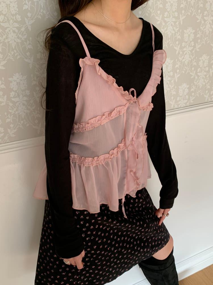 러버 프릴 리본 뷔스티에 블라우스 3color