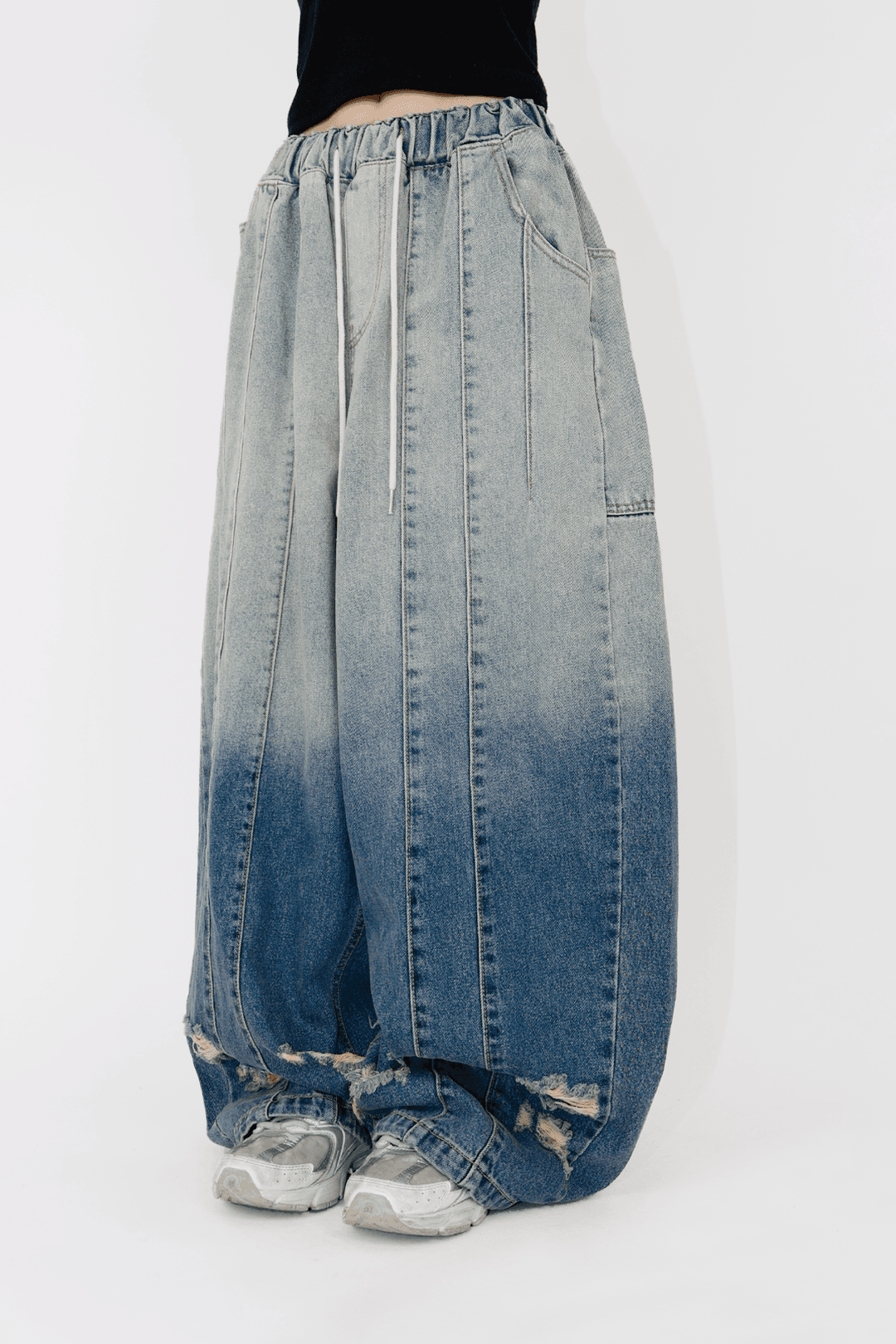 워크 스티치 데님 벌룬팬츠