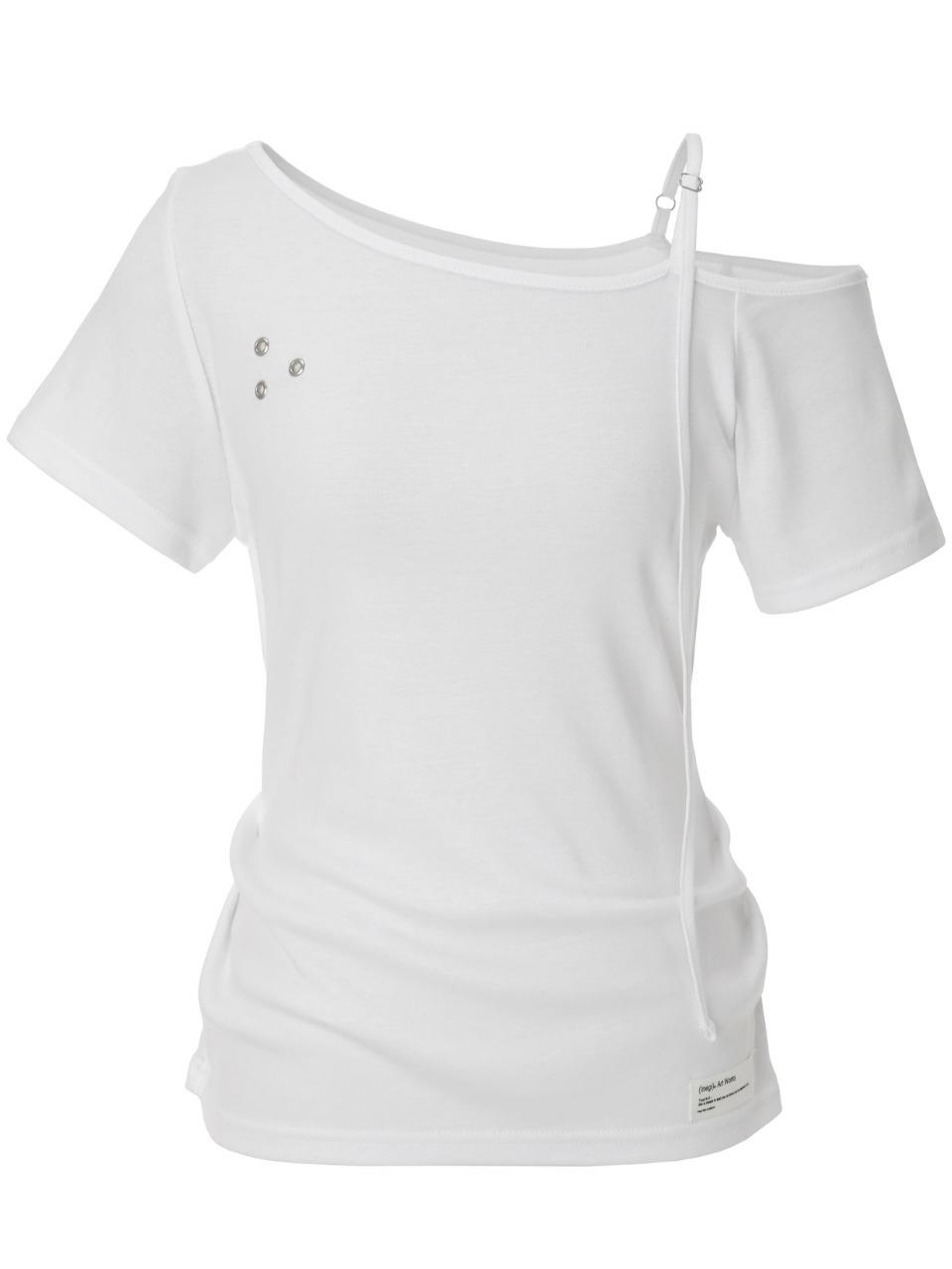 [2nd Reorder] Buckle Strap One Shoulder Top (white)