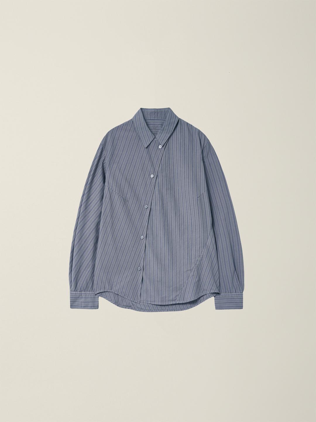WOMENS GARMENT DYED CURVED STRIPE SHIRT  SLATE GREY (STRIPE)