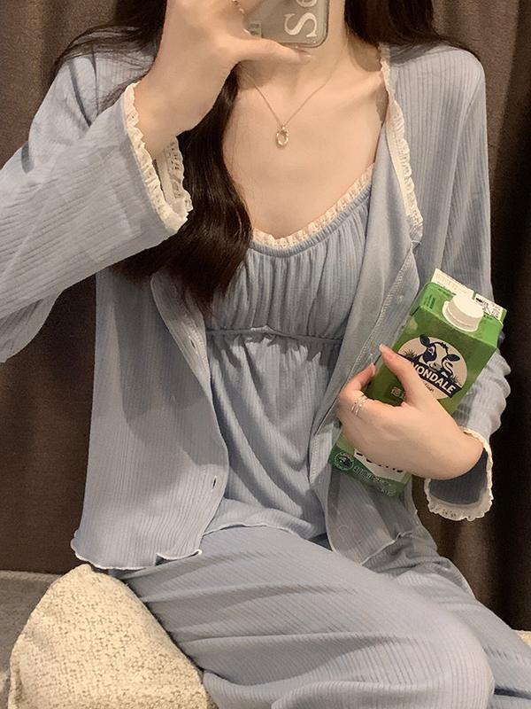 플로팅블루 3pcs 민소매 가디건 상하세트 파자마 잠옷