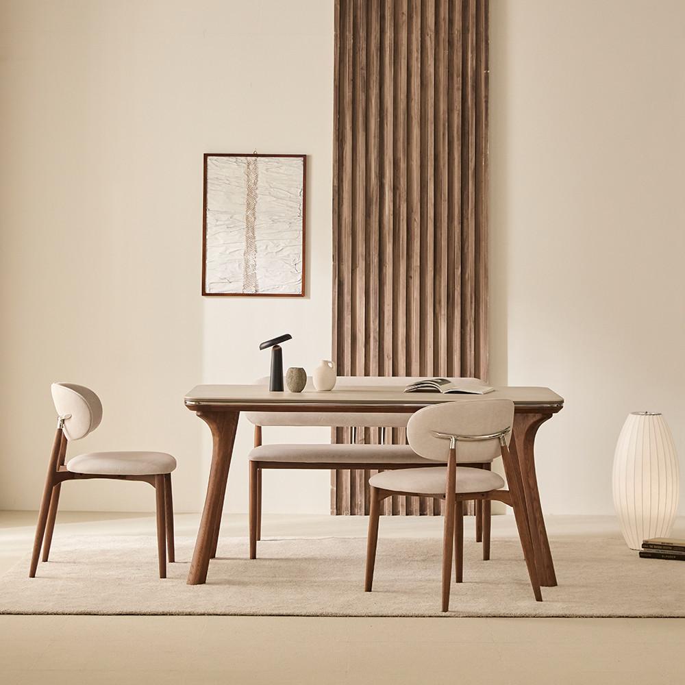 홈앤힐 베움 소리없는 애쉬 원목 양면 세라믹식탁 4인용 (의자2개+2인벤치)