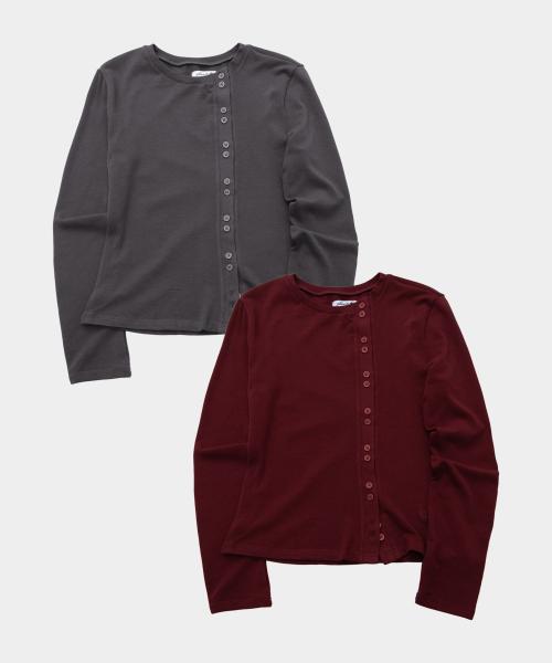 올데이 미니 더블 버튼업 포인트 롱슬리브 슬림 베이직 가디건_2COLOR