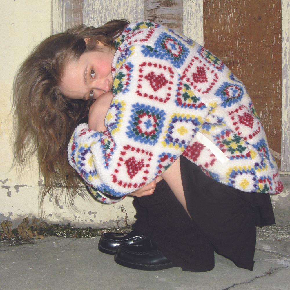 HEART CROCHET PATTERN FLEECE JACKET IVORY