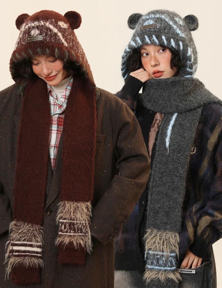 IIING 곰 귀 스카프 올인원 바라클라바