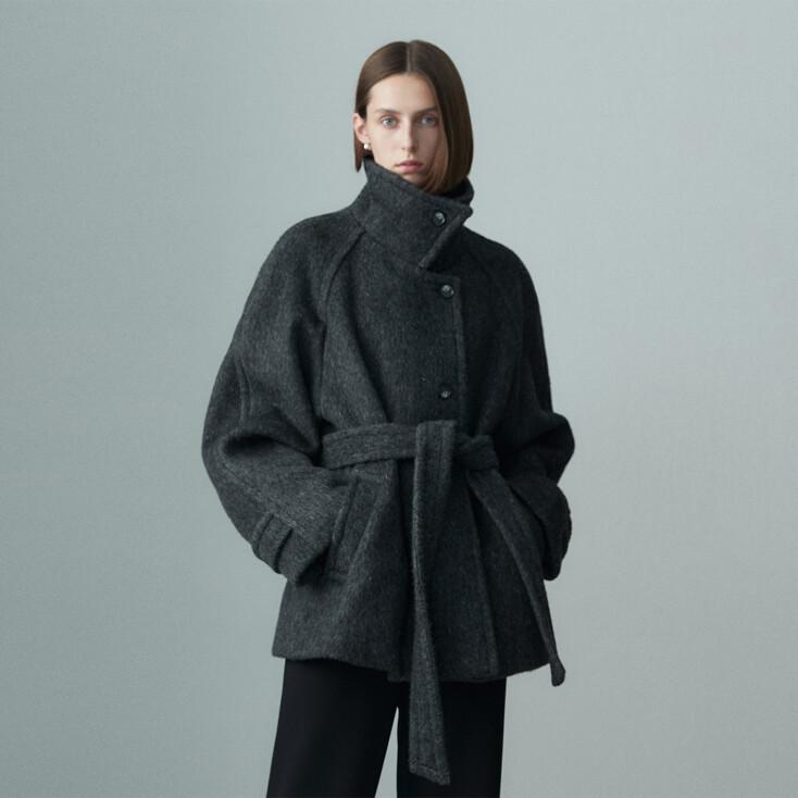 WOOL BLENDED BELTED HALF COAT