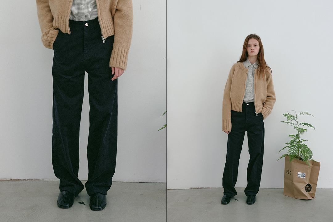 Curved cotton pants (navy)