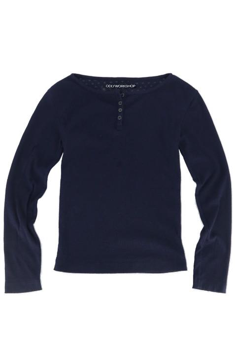 Indigo Pointelle Henley Tee