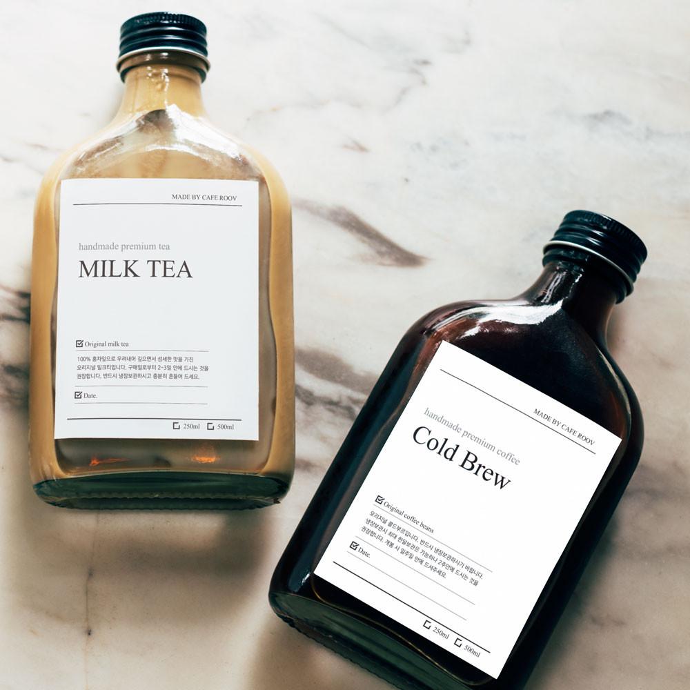커피 밀크티 방수스티커 제작 / 카페 수제차 / 투명지 40x60mm 500매