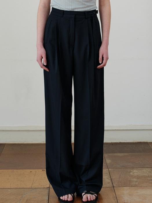 comos 1089 two-tuck pocket wide slacks (navy)