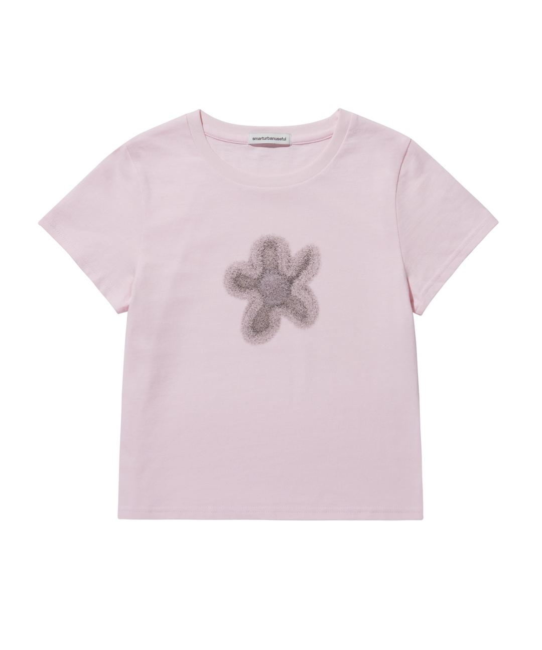 FURRY FLOWER T SHIRTS PINK