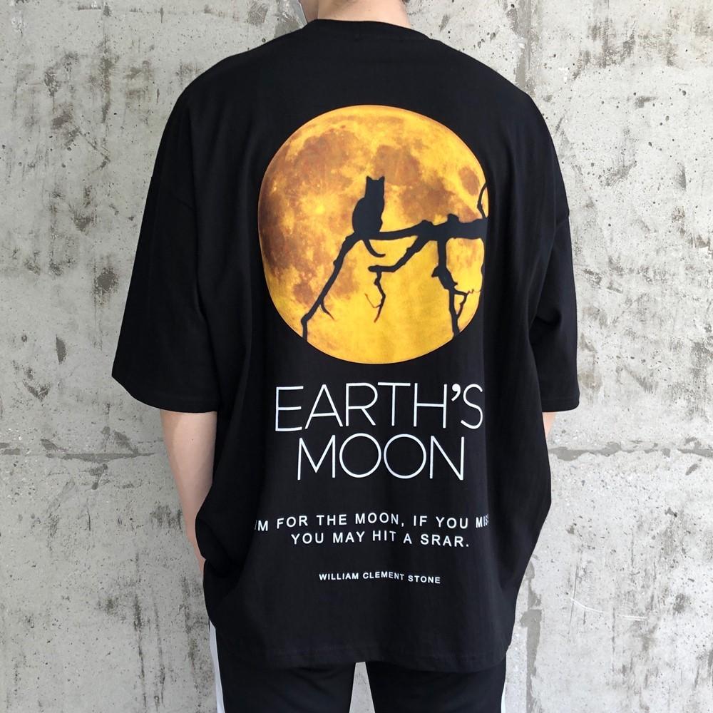 EARTHS MOON 반팔티 오버핏 빅사이즈 커플 여름 프린팅 스트릿 루즈핏 티셔츠
