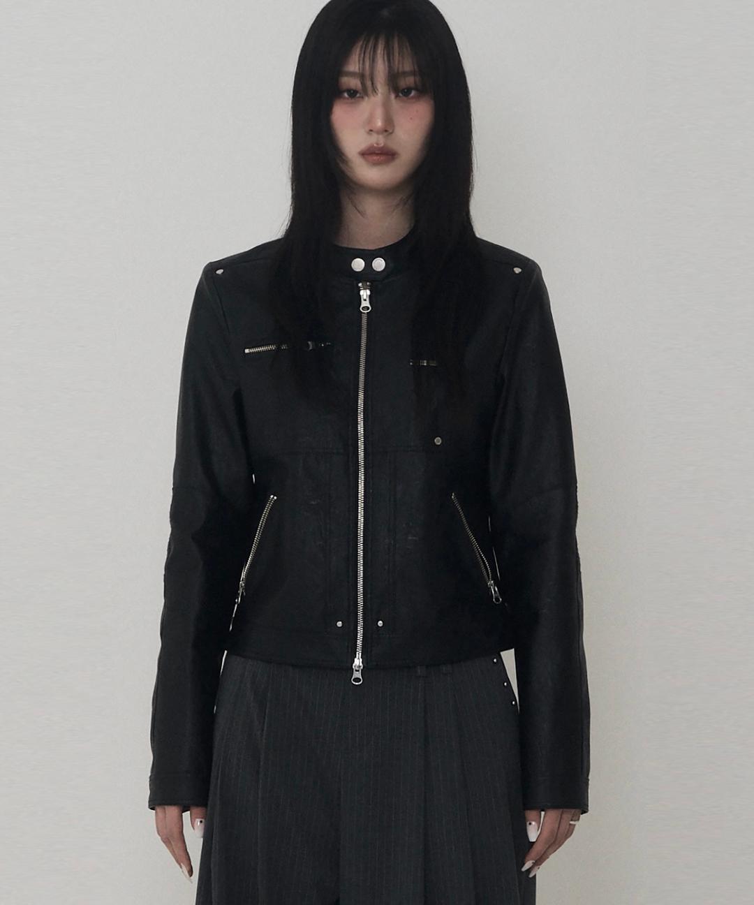 Rivet Biker Leather Jacket (black)