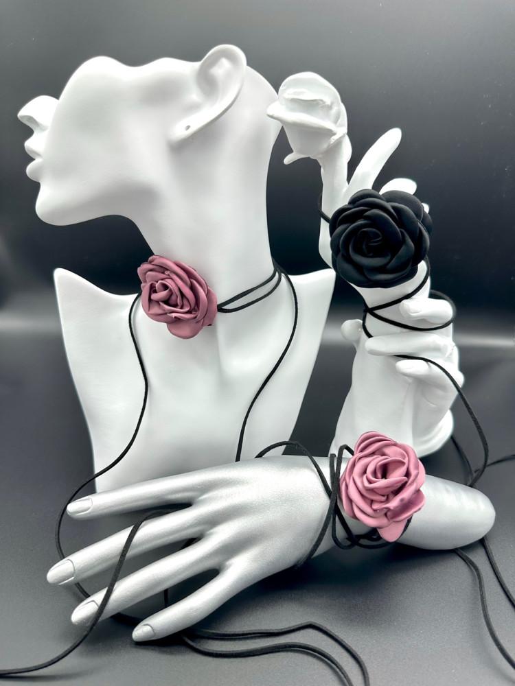코르사주 장미 초커 목걸이 y2k 발레코어 매듭 rose corsage