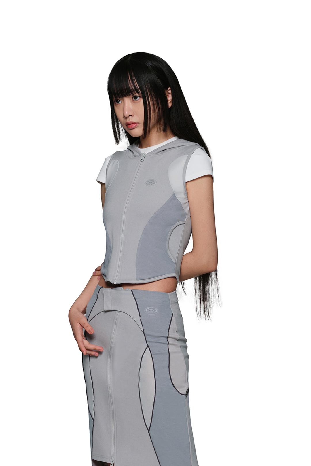 SHORT HOODED VEST JACKET - LIHGT GRAY