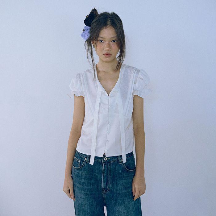 Pearl Garden Tie Blouse_White