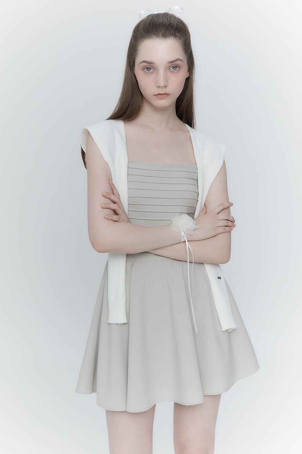[SET]SLEEVELESS PINTUCK DRESS+KNIT SHAWL_TT4S609BE