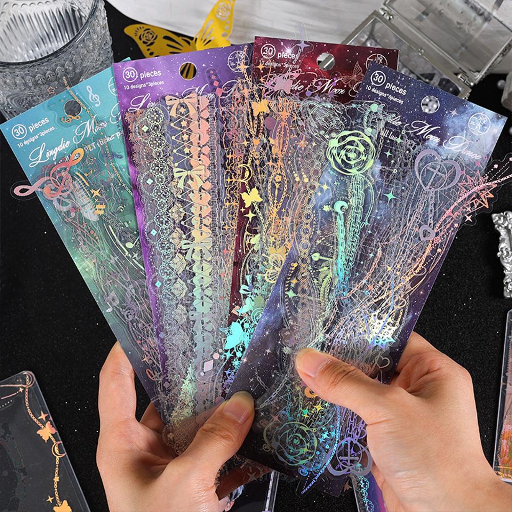 오로라 몽환 레이스 라인 프레임 빈티지 다꾸 스티커 30매