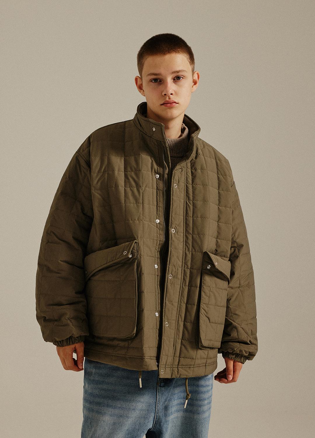 Oversize Padded Quilting Jumper Khaki