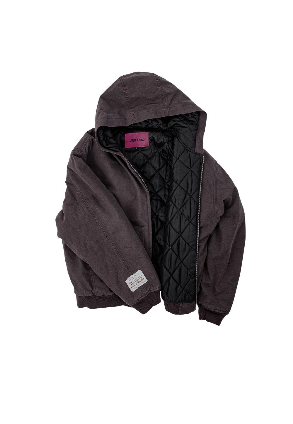Typo graphic over hood jacket - DARK BROWN
