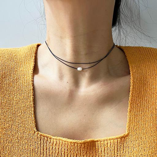 실버 실크 두줄 담수 진주 초커 목걸이