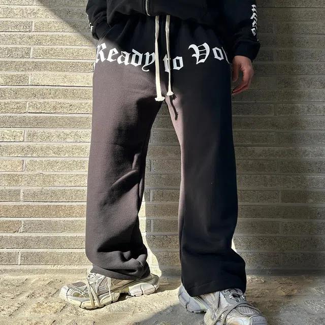 레디 레터링 와이드 스트링 벌룬 밴딩 팬츠