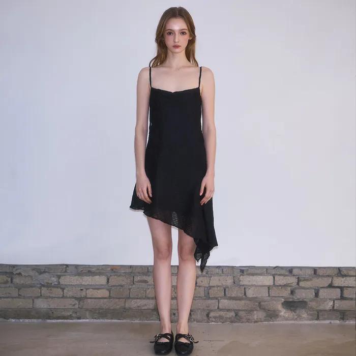 Drape Unbalance Mini Dress [Black]