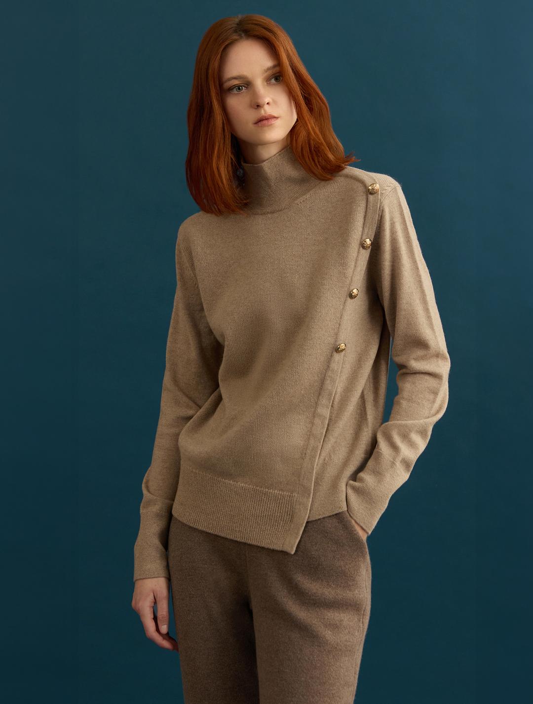 Button Detail Knit Pullover - Beige